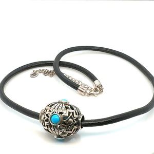 Silver Slide Charm & Leather Necklace